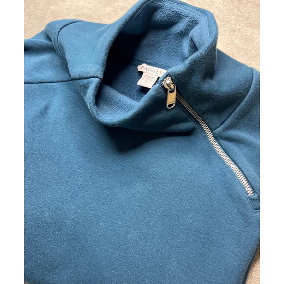 Athleta Teal Blue Pullover Funnel Neck Thumb Hole Sweatshirt Top - Picture 1 of 8